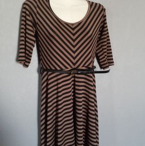She's Cool Dress size Large Black & Brown Stripes LIGHTWEIGHT Stretchy Dress